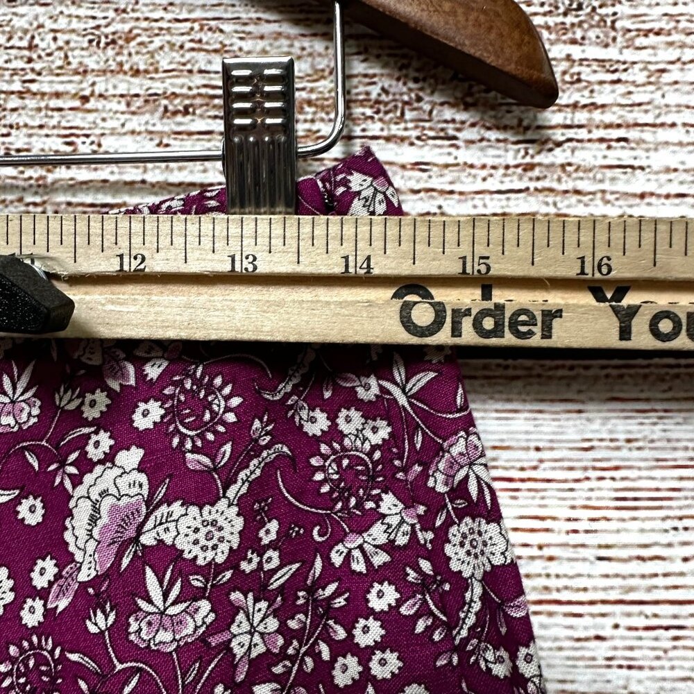 LOFT Petites 2P Floral A-Line Skirt Purple White Linen Blend Midi Slit Side - Picture 5 of 8